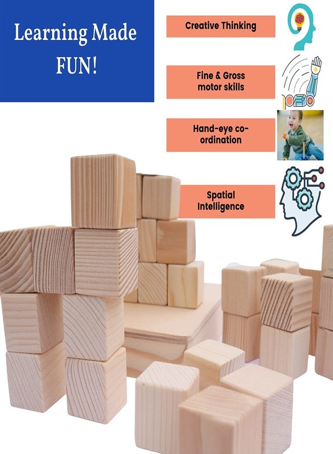 GIFT EQUALS LOVE Wooden Building Blocks Cubes with Tray for Crafts DIY Project Montessori Toy Set 25 Cubes 1 Tray 3CM*3CM for Kids (25 PCS Set) - Image 2